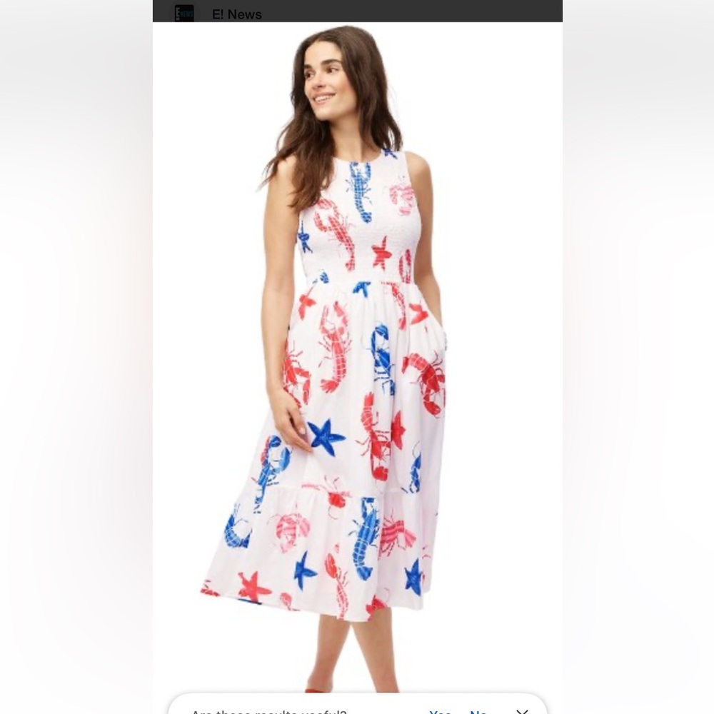 J. Crew White Dress with Red & Blue Lobster Print